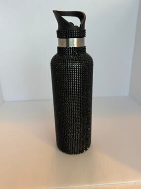 TOMO Bottle Black Diamond Rhinestone Luxury Bling Water Bottle Straw Lid New